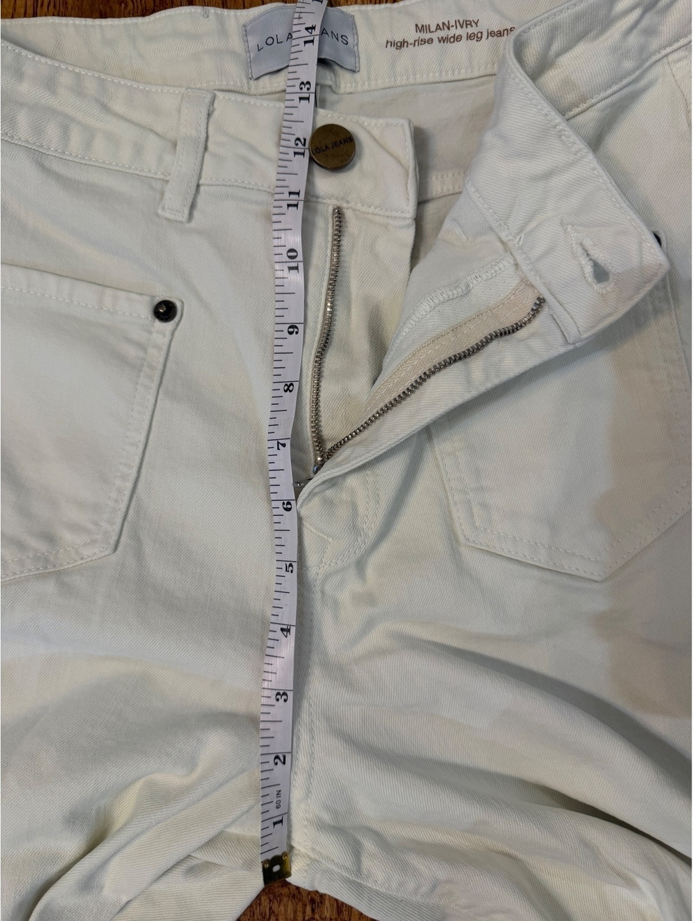 LOLA Jeans Milan High Rise Wide Leg Ivory Flat Pocket Denim Women’s 70s Luxury - Picture 7 of 9